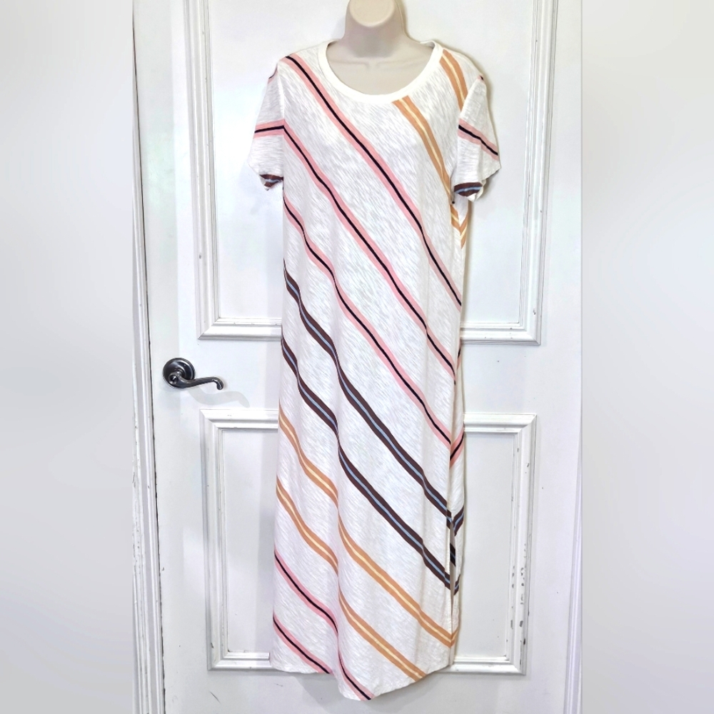 Lou & Grey White Multi-Color Striped T-Shirt/Cover-Up Dress,Medium - Picture 8 of 16